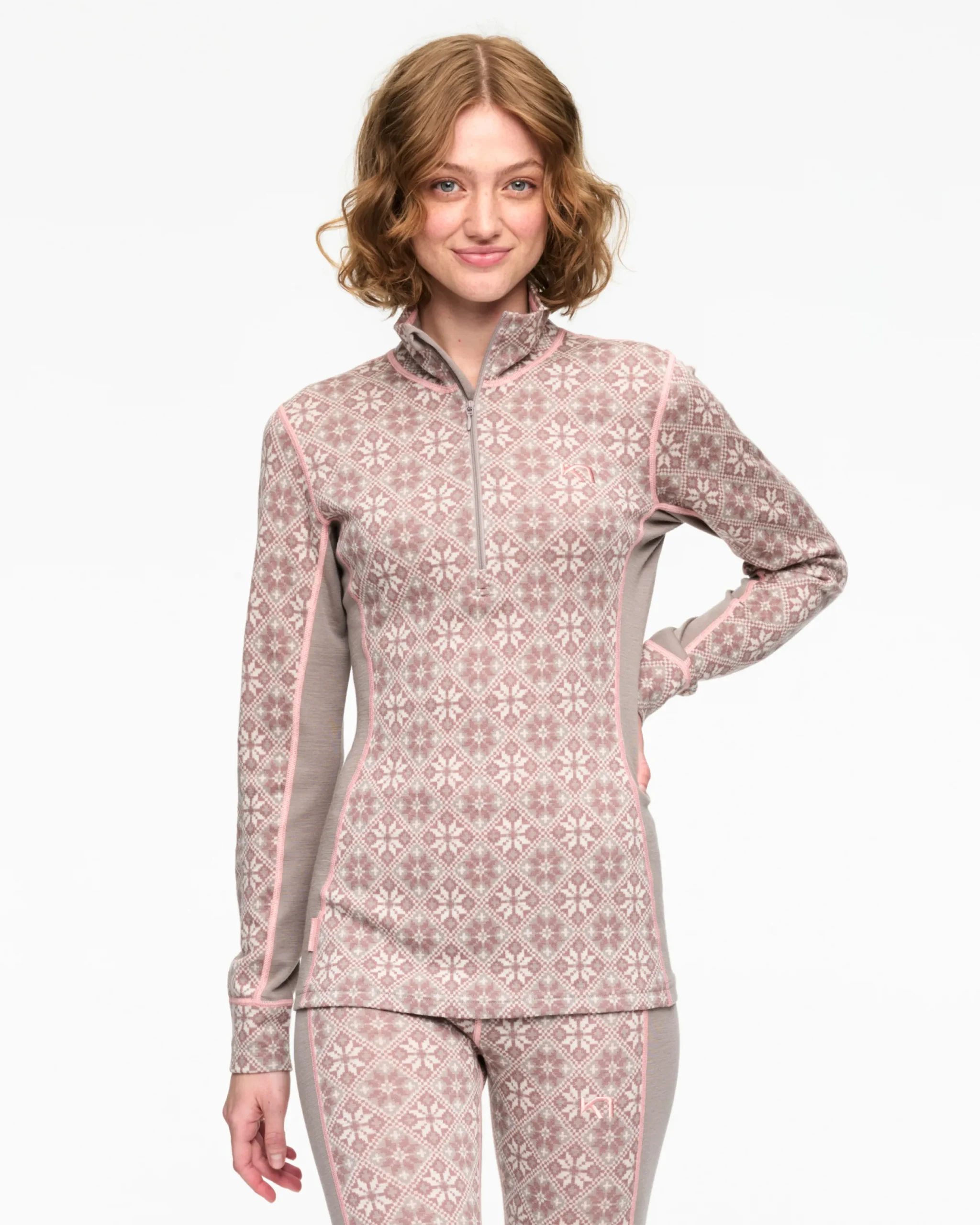 Online Rose Half Zip Baselayer Top - 100% Merino Wool Wool Long Sleeve