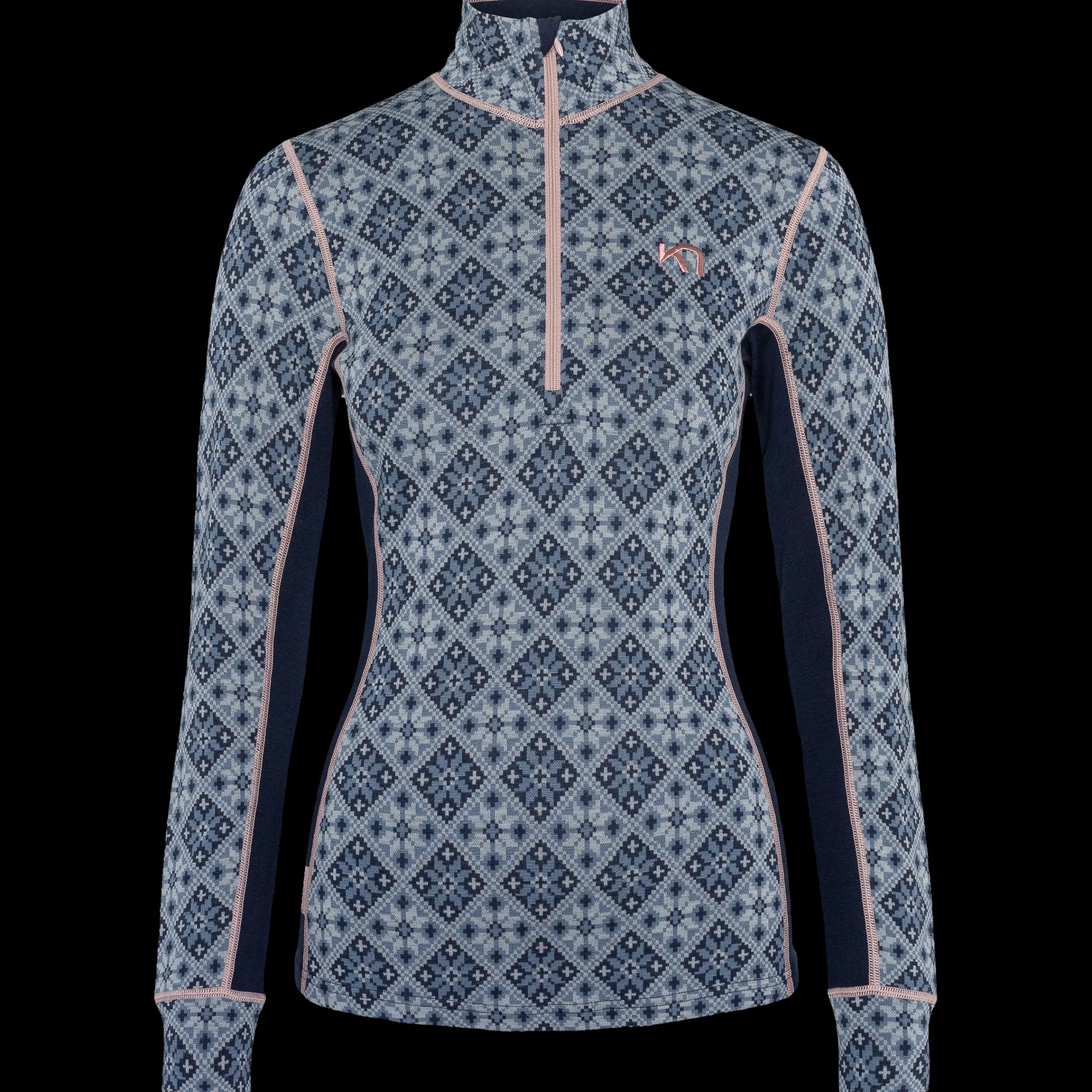 Store Rose Half Zip Baselayer Top - 100% Merino Wool Wool Long Sleeve